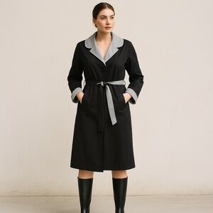 VINTAGE RAIN or SHINE Black Light Blue Classic Trench Coat w/ Tie Made in USA L